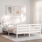 vidaXL Estructura de cama matrimonio con cabecero madera maciza blanco vidaXL Estructura de cama matrimonio con cabecero madera maciza blanco