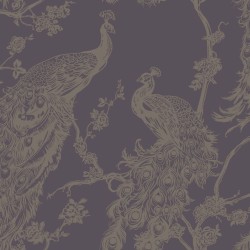 DUTCH WALLCOVERINGS Papel pintado pavo real morado y plateado