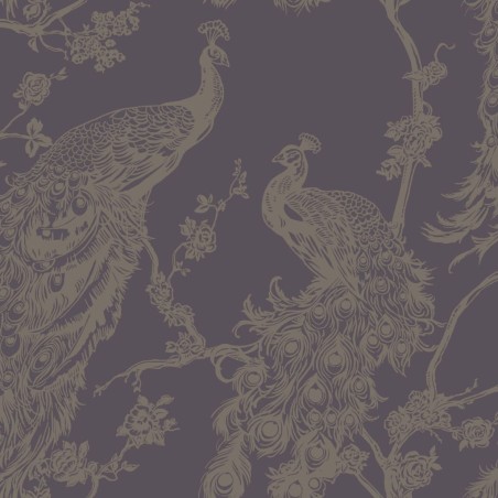 DUTCH WALLCOVERINGS Papel pintado pavo real morado y plateado