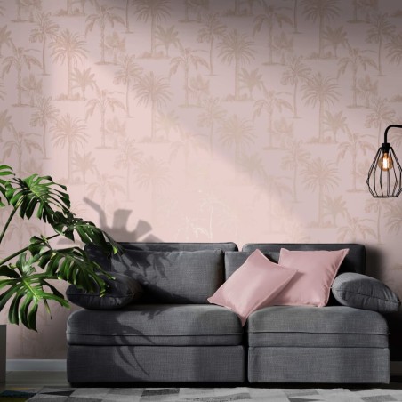DUTCH WALLCOVERINGS Papel pintado árboles tropicales rosa