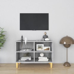 vidaXL Mueble de TV con patas madera maciza gris Sonoma 69,5x30x50 cm