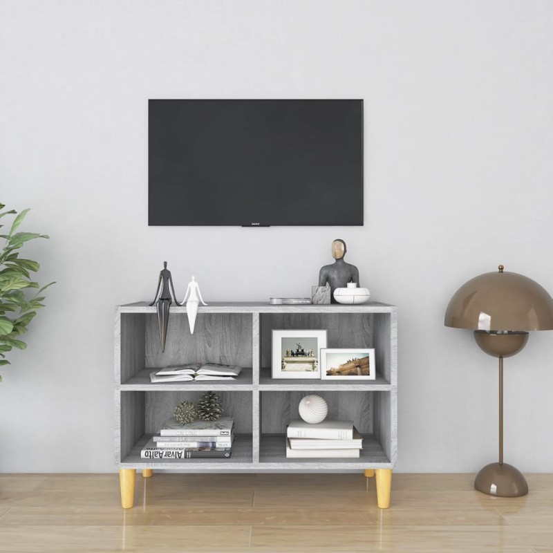 vidaXL Mueble de TV con patas madera maciza gris Sonoma 69,5x30x50 cm vidaXL Mueble de TV con patas madera maciza gris Sonoma 69,5x30x50 cm