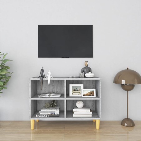 vidaXL Mueble de TV con patas madera maciza gris Sonoma 69,5x30x50 cm