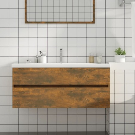vidaXL Mueble lavabo madera contrachapada roble ahumado 100x38,5x45 cm