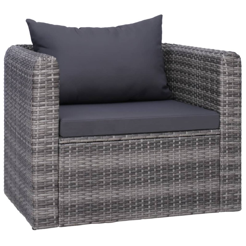 vidaXL Silla de jardín con cojines ratán sintético gris vidaXL Silla de jardín con cojines ratán sintético gris