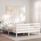 vidaXL Estructura de cama matrimonio con cabecero madera maciza blanco vidaXL Estructura de cama matrimonio con cabecero madera maciza blanco