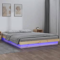 vidaXL Estructura de cama con LED madera maciza 140x190 cm