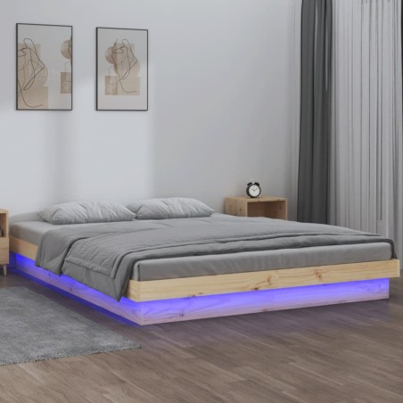 vidaXL Estructura de cama con LED madera maciza 140x190 cm