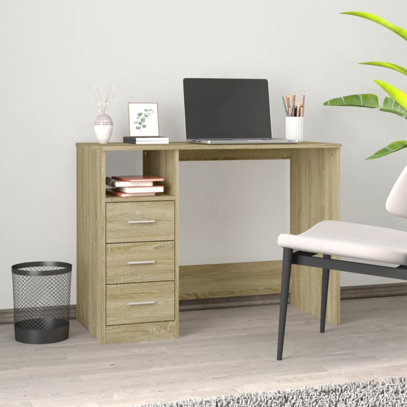 vidaXL Escritorio cajones madera contrachapada Sonoma 102x50x76 cm vidaXL Escritorio cajones madera contrachapada Sonoma 102x50x76 cm