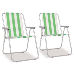 vidaXL Sillas de camping plegables 2 uds acero verde blanco 52x62x75cm