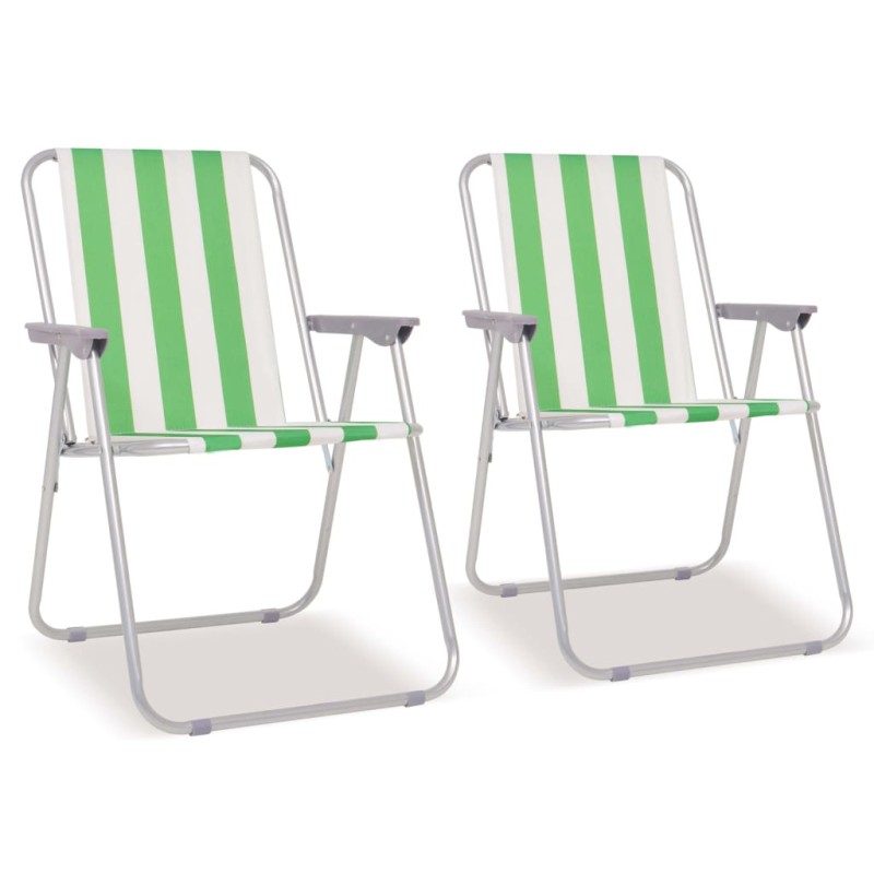 vidaXL Sillas de camping plegables 2 uds acero verde blanco 52x62x75cm vidaXL Sillas de camping plegables 2 uds acero verde blanco 52x62x75cm