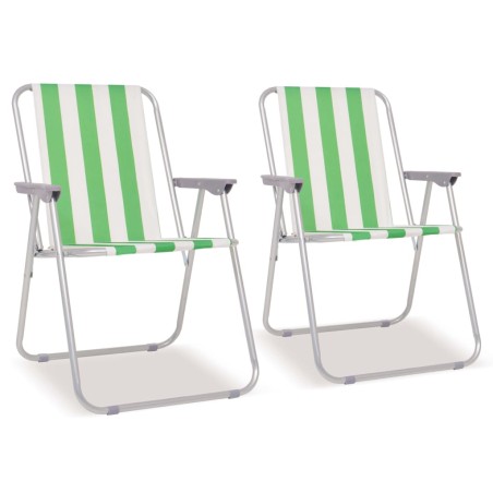 vidaXL Sillas de camping plegables 2 uds acero verde blanco 52x62x75cm