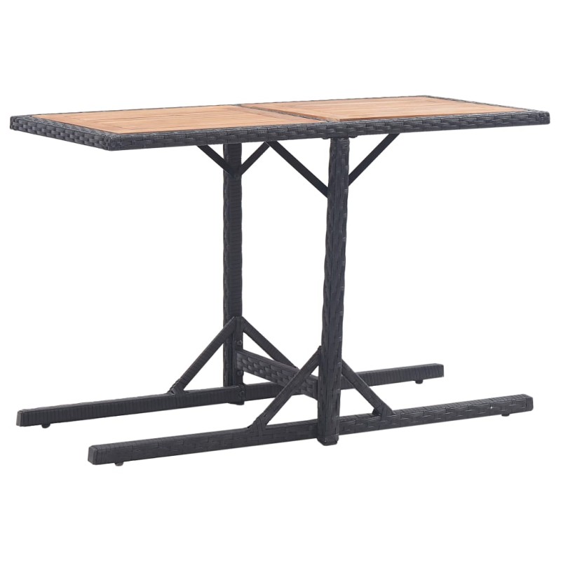 vidaXL Mesa de jardín madera maciza de acacia y ratán sintético negro