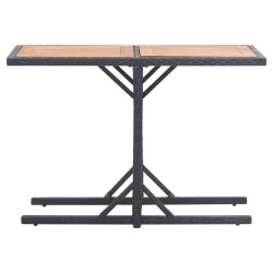 vidaXL Mesa de jardín madera maciza de acacia y ratán sintético negro