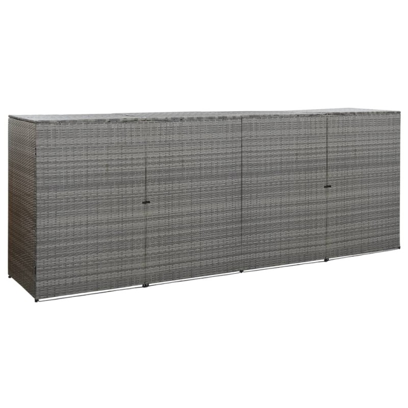vidaXL Cobertizo cuadruple cubo basura ratán PE antracita 305x78x120cm vidaXL Cobertizo cuadruple cubo basura ratán PE antracita 305x78x120cm