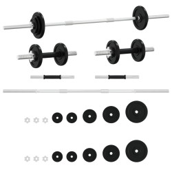 vidaXL Juego de barras y mancuernas de 30 kg hierro fundido