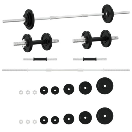 vidaXL Juego de barras y mancuernas de 30 kg hierro fundido