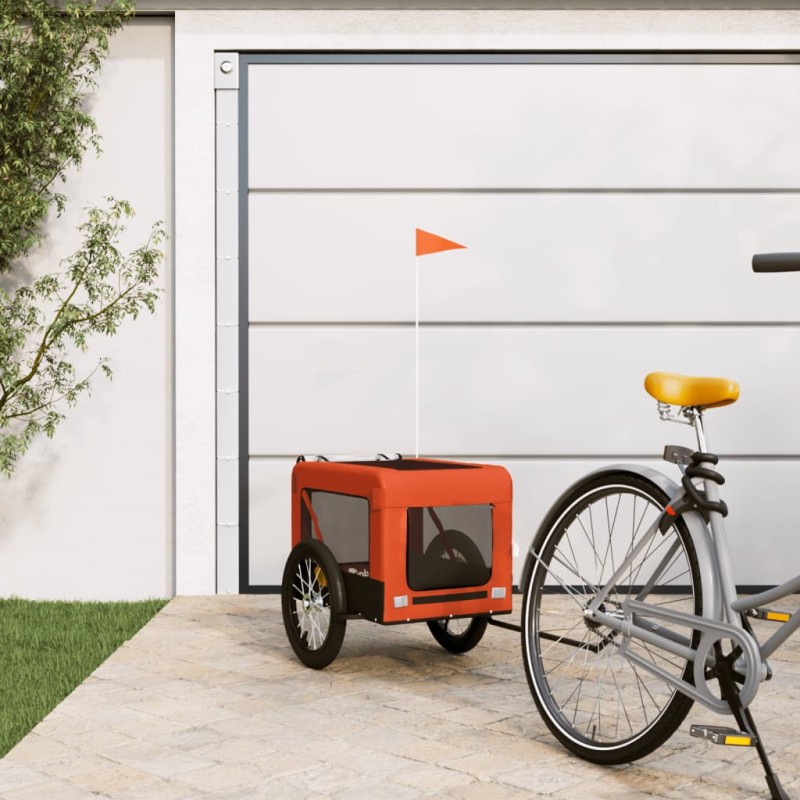 vidaXL Remolque de bicicleta mascotas hierro tela Oxford naranja negro