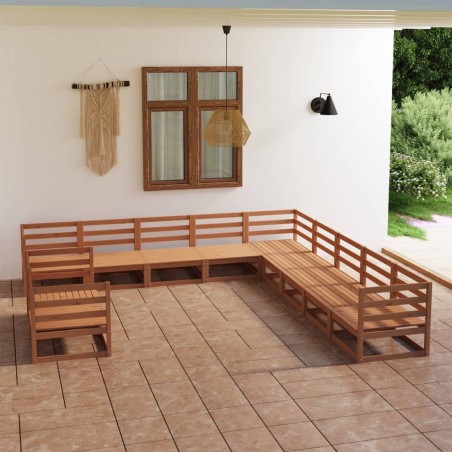 vidaXL Juego muebles de jardín 11 pzas madera maciza pino marrón miel
