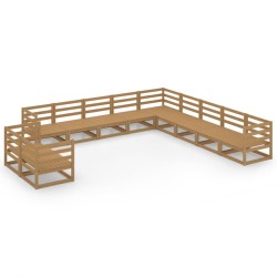 vidaXL Juego muebles de jardín 11 pzas madera maciza pino marrón miel