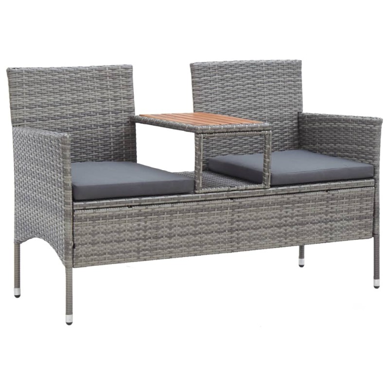 vidaXL Banco de jardín 2 plazas con mesita ratán sintético gris 143 cm vidaXL Banco de jardín 2 plazas con mesita ratán sintético gris 143 cm