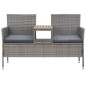 vidaXL Banco de jardín 2 plazas con mesita ratán sintético gris 143 cm vidaXL Banco de jardín 2 plazas con mesita ratán sintético gris 143 cm