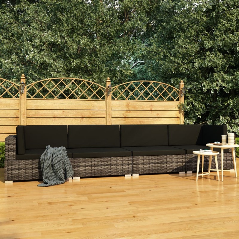 vidaXL Set de sofás de jardín con cojines 4 pzas ratán sintético gris vidaXL Set de sofás de jardín con cojines 4 pzas ratán sintético gris