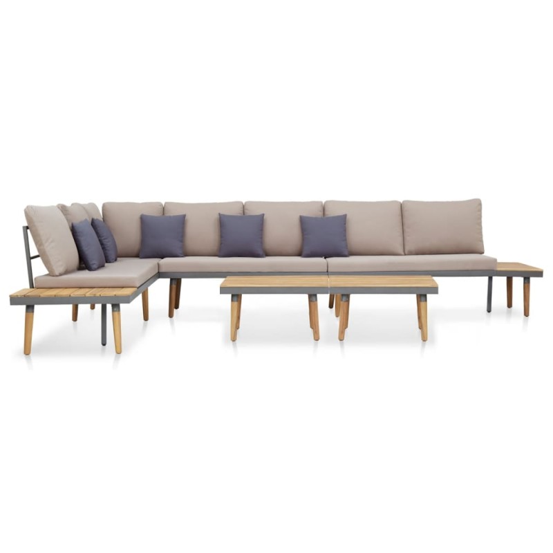 vidaXL Juego muebles de jardín 7 plazas y cojines madera acacia marrón vidaXL Juego muebles de jardín 7 plazas y cojines madera acacia marrón
