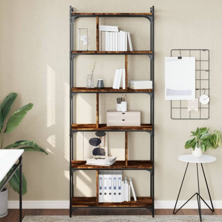 vidaXL Librería 6 estantes madera ingeniería roble ahumado 76x32x192cm
