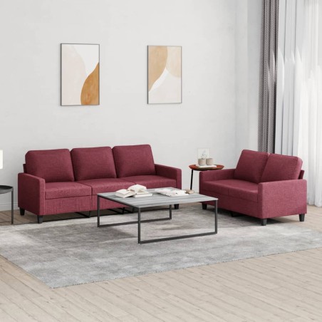 vidaXL Juego de sofás con cojines 2 piezas tela rojo tinto