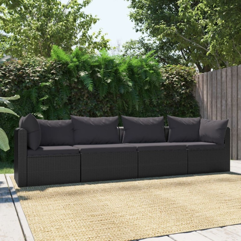 vidaXL Set de sofás de jardín 4 piezas y cojines ratán sintético negro