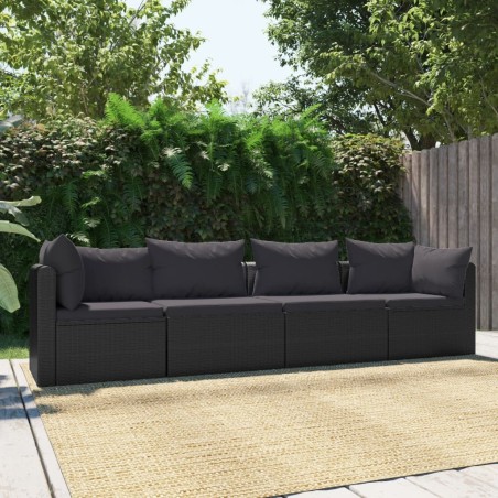 vidaXL Set de sofás de jardín 4 piezas y cojines ratán sintético negro