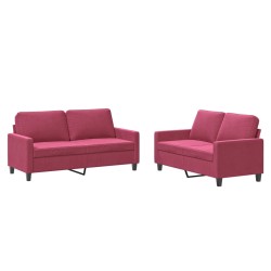 vidaXL Juego de sofás con cojines 2 piezas terciopelo rojo tinto