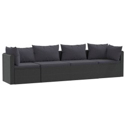 vidaXL Set de sofás de jardín 4 piezas y cojines ratán sintético negro