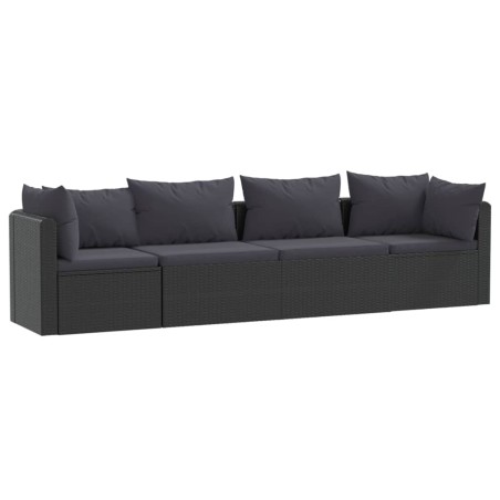 vidaXL Set de sofás de jardín 4 piezas y cojines ratán sintético negro