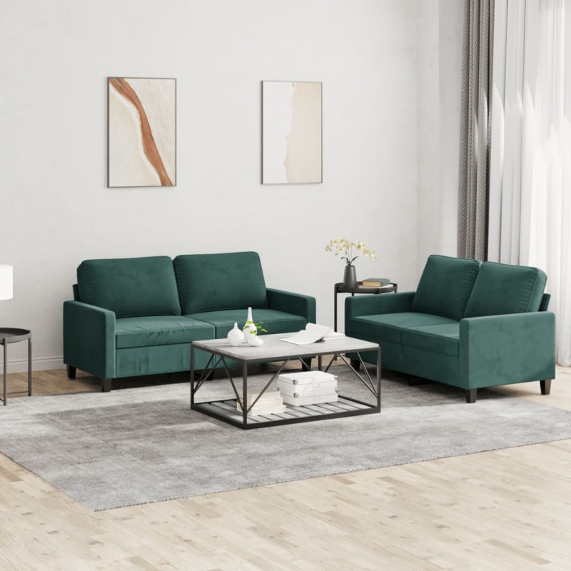 vidaXL Juego de sofás con cojines 2 piezas terciopelo verde oscuro vidaXL Juego de sofás con cojines 2 piezas terciopelo verde oscuro