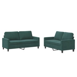vidaXL Juego de sofás con cojines 2 piezas terciopelo verde oscuro