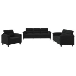 vidaXL Juego de sofás con cojines 3 piezas tela microfibra negro