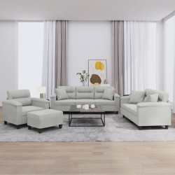 vidaXL Juego de sofás con cojines 4 piezas tela microfibra gris claro