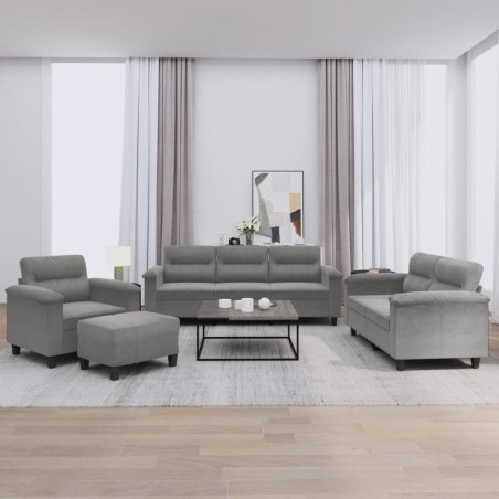 vidaXL Juego de sofás con cojines 4 piezas tela microfibra gris oscuro