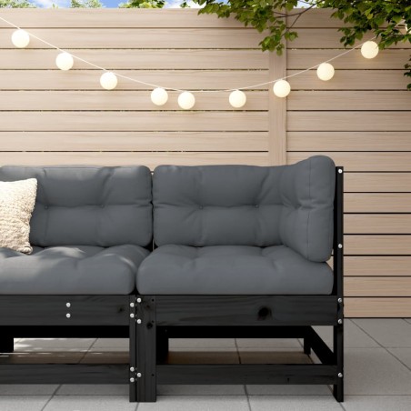 vidaXL Sofá esquinero con cojines madera maciza de pino negro