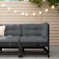vidaXL Sofá esquinero con cojines madera maciza de pino negro vidaXL Sofá esquinero con cojines madera maciza de pino negro