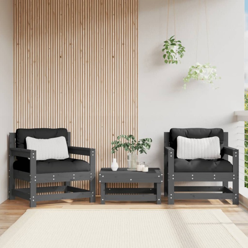 vidaXL Sillones de jardín con cojines 2 uds madera maciza de pino gris vidaXL Sillones de jardín con cojines 2 uds madera maciza de pino gris