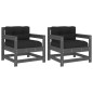 vidaXL Sillones de jardín con cojines 2 uds madera maciza de pino gris vidaXL Sillones de jardín con cojines 2 uds madera maciza de pino gris