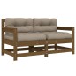 vidaXL Sillones de jardín cojines 2 uds madera maciza pino marrón miel vidaXL Sillones de jardín cojines 2 uds madera maciza pino marrón miel