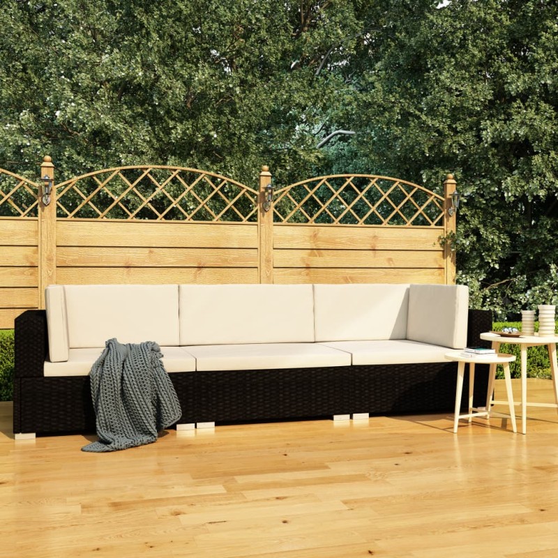vidaXL Set de sofás de jardín 3 piezas y cojines ratán sintético negro vidaXL Set de sofás de jardín 3 piezas y cojines ratán sintético negro