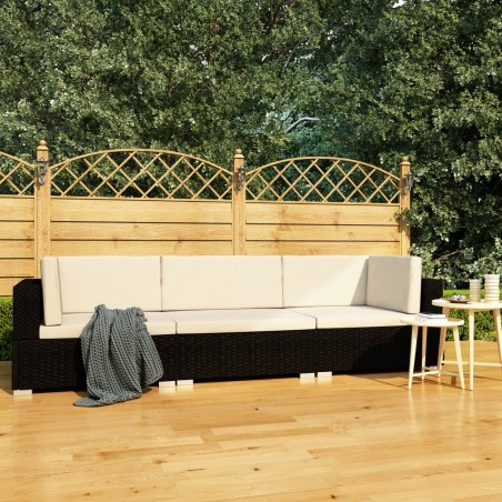 vidaXL Set de sofás de jardín 3 piezas y cojines ratán sintético negro