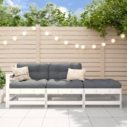 vidaXL Juego de sofás de jardín 3 pzas y cojines madera maciza blanco