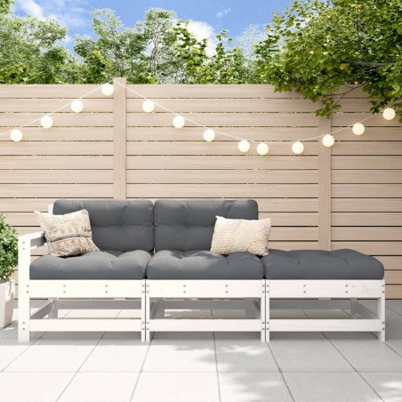 vidaXL Juego de sofás de jardín 3 pzas y cojines madera maciza blanco