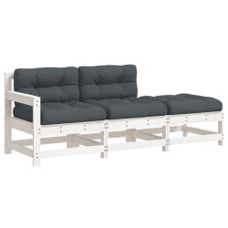 vidaXL Juego de sofás de jardín 3 pzas y cojines madera maciza blanco